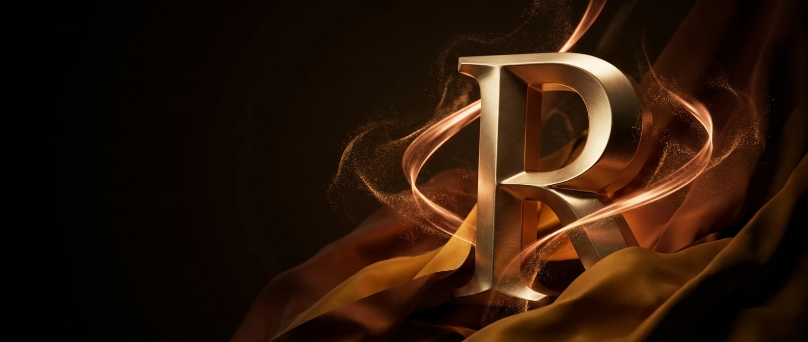 A golden letter 'P' is dramatically displayed against a dark, swirling background.